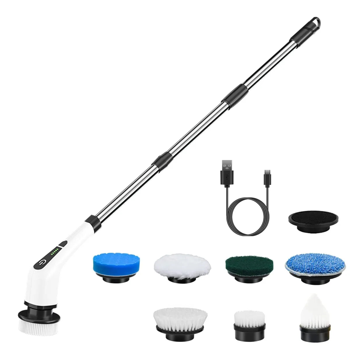 Cordless Electric Scrubber - 8 Replaceable Heads and Telescopic Handle