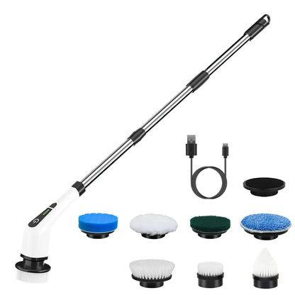 Cordless Electric Scrubber - 8 Replaceable Heads and Telescopic Handle
